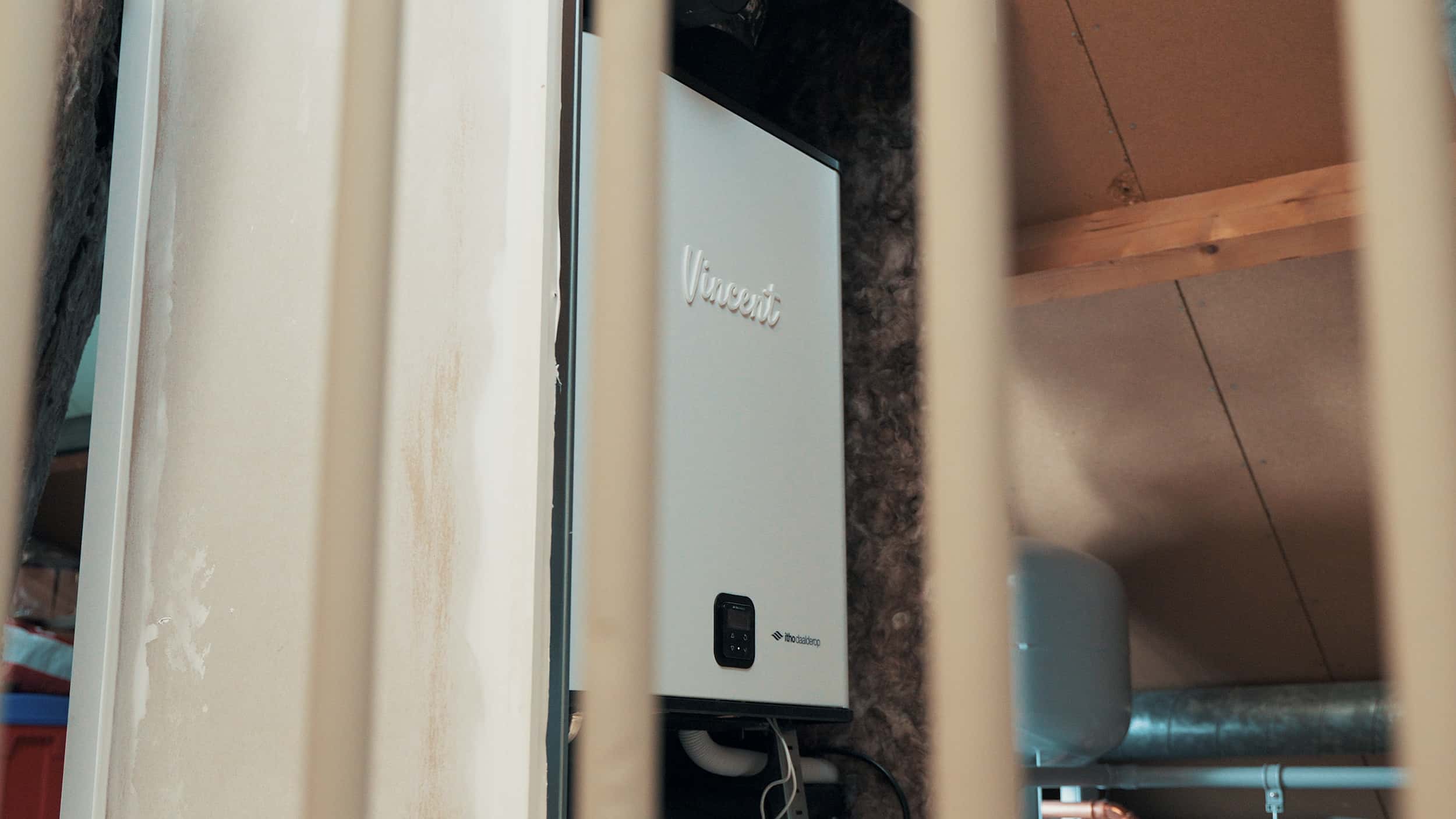 Afbeelding van de Vincent warmtepomp, geïnstalleerd in een referentieproject.